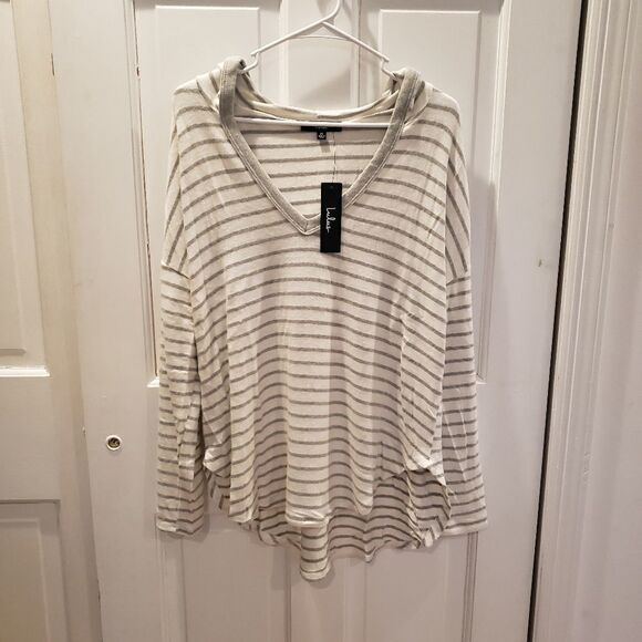 Lulus Act Casual White and Grey Striped Hoodie - Picture 4 of 6
